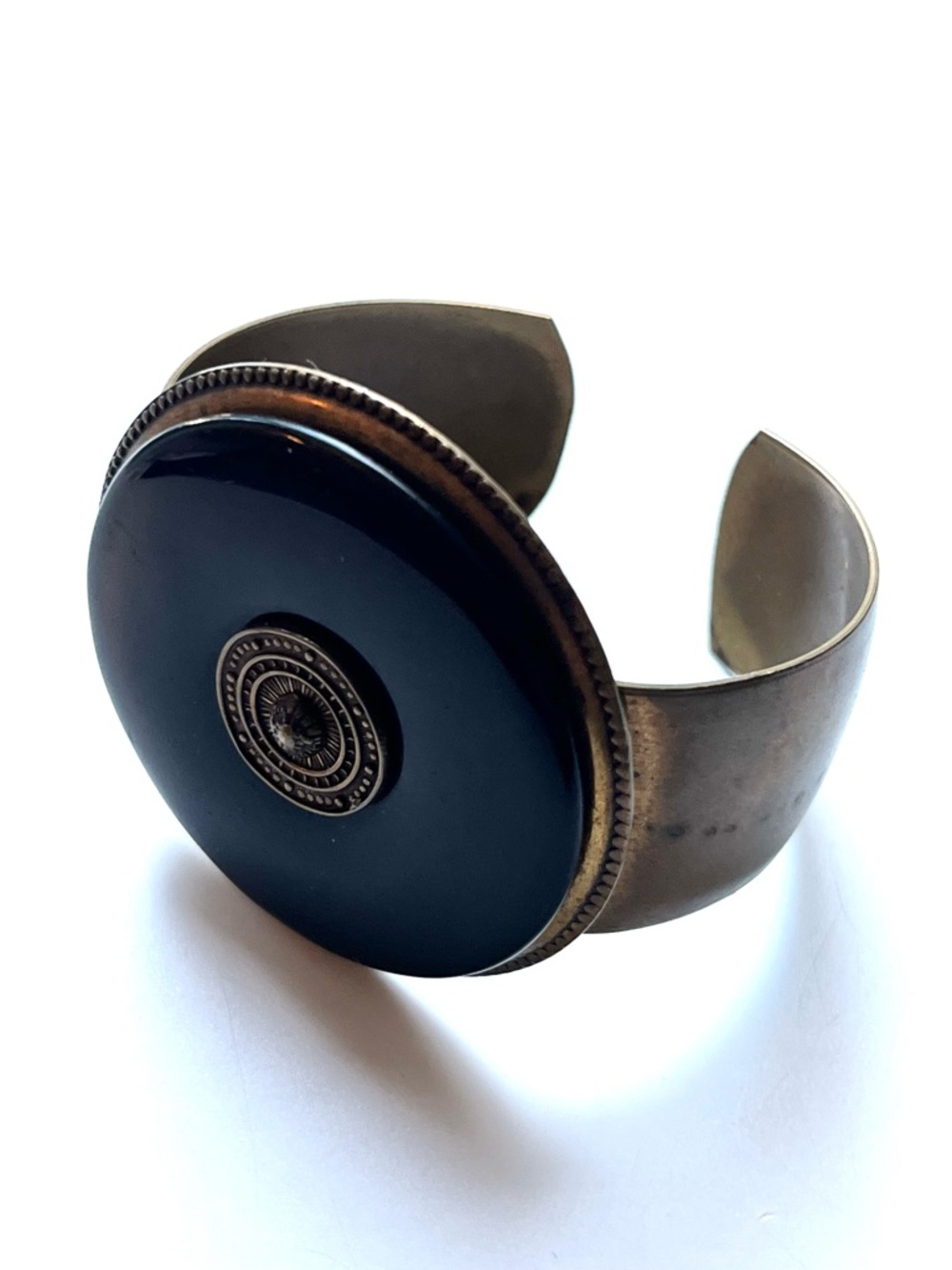 Jan Michaels San Francisco Black Onyx and Bronze Cuff Bracelet